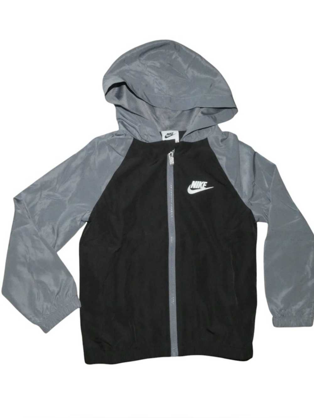 Nike Kids Hoodie Jacket Windbreaker Black Gray Mesh Lined